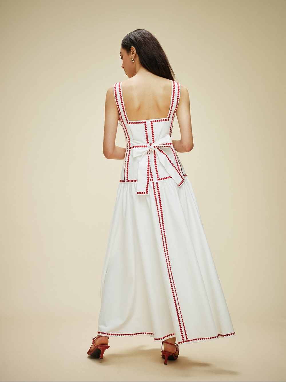 Cotton Contrast Trim Back Tie Dress ❤️❤️❤️ NWT - Picture 4 of 7
